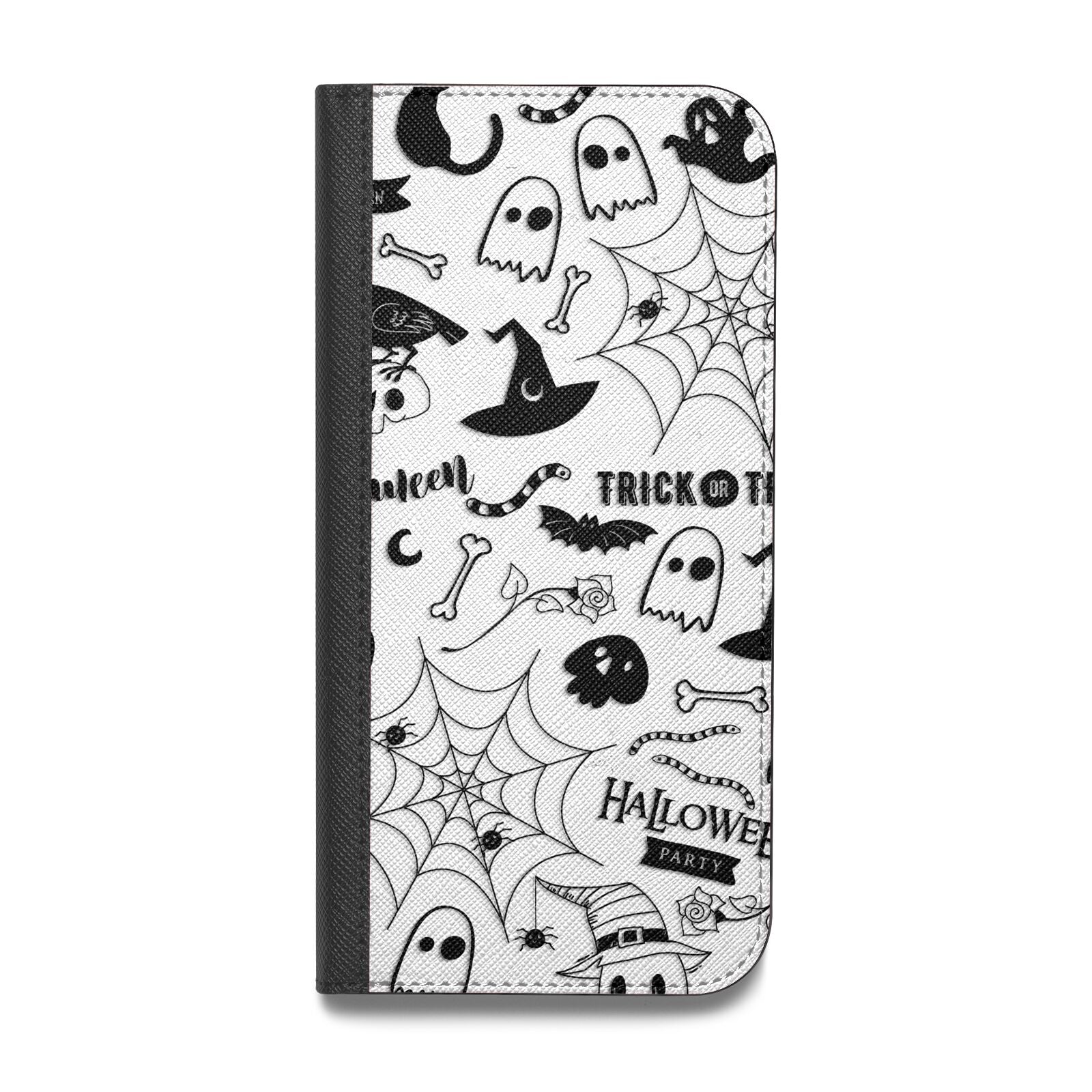 Monochrome Halloween Illustrations Vegan Leather Flip Samsung Case