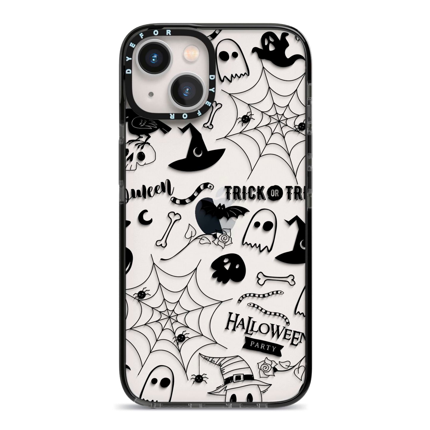 Monochrome Halloween Illustrations iPhone 13 Black Impact Case on Silver phone