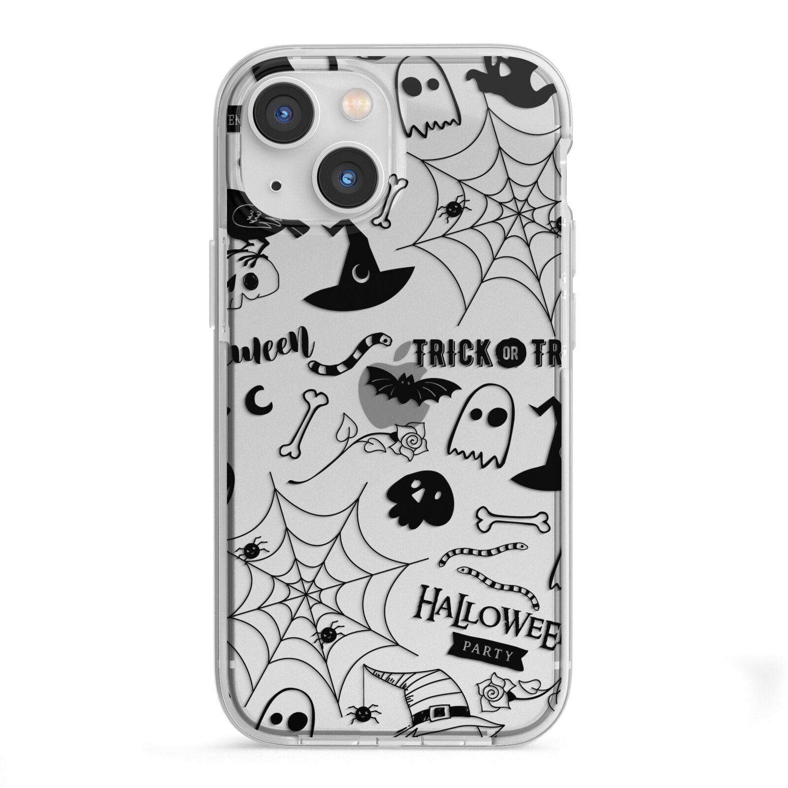 Monochrome Halloween Illustrations iPhone 13 Mini TPU Impact Case with White Edges
