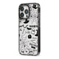 Monochrome Halloween Illustrations iPhone 13 Pro Black Impact Case Side Angle on Silver phone