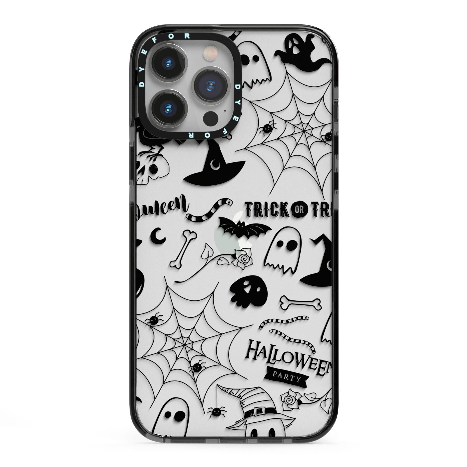 Monochrome Halloween Illustrations iPhone 13 Pro Max Black Impact Case on Silver phone