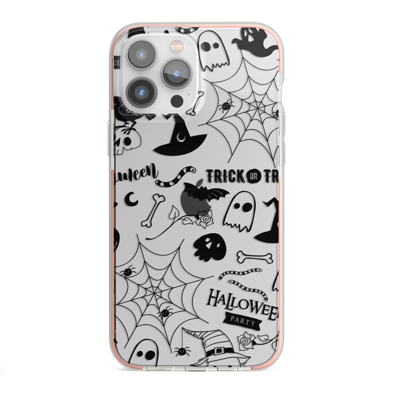 Monochrome Halloween Illustrations iPhone 13 Pro Max TPU Impact Case with Pink Edges