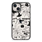 Monochrome Halloween Illustrations iPhone 14 Black Impact Case on Silver phone