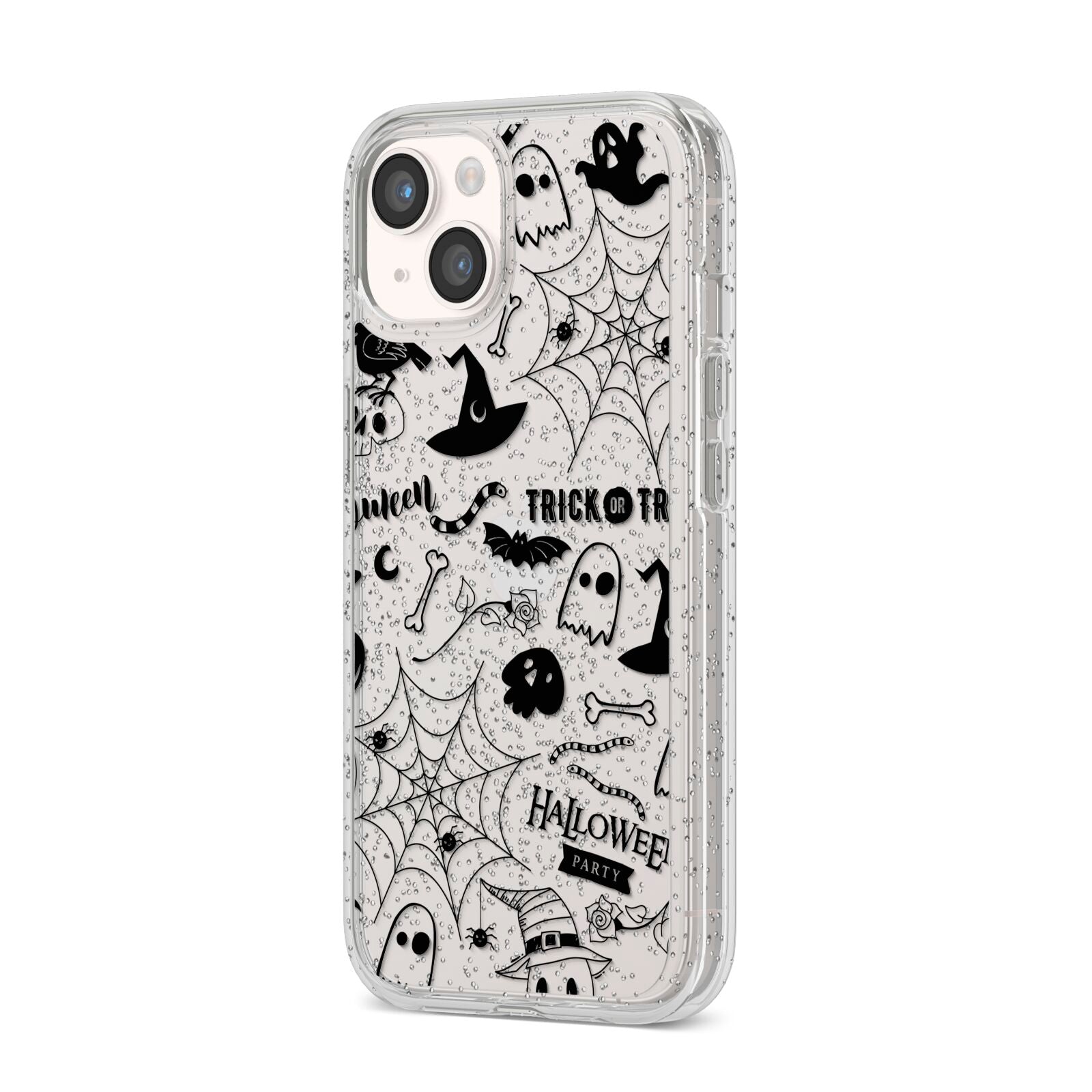 Monochrome Halloween Illustrations iPhone 14 Glitter Tough Case Starlight Angled Image