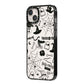 Monochrome Halloween Illustrations iPhone 14 Plus Black Impact Case Side Angle on Silver phone