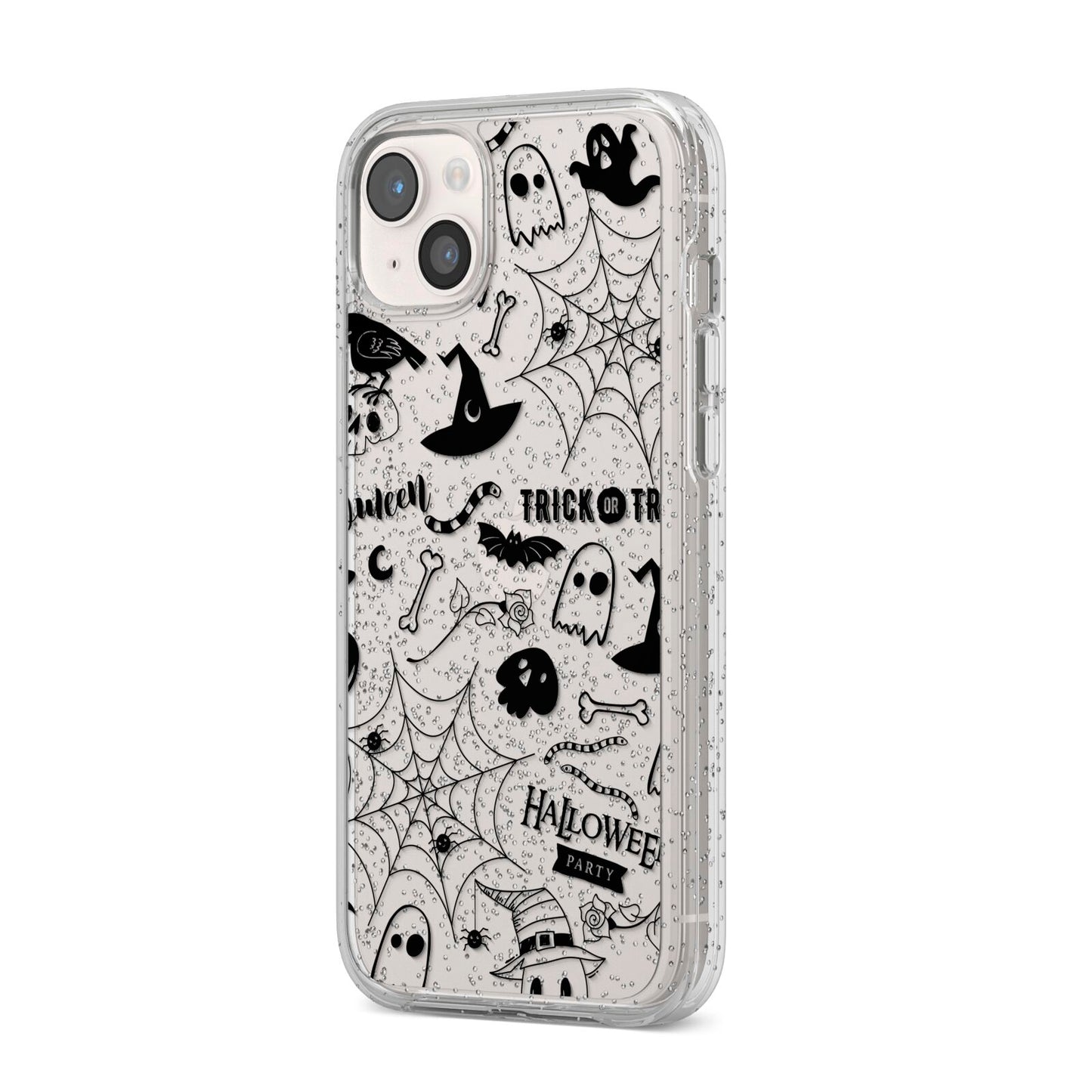 Monochrome Halloween Illustrations iPhone 14 Plus Glitter Tough Case Starlight Angled Image