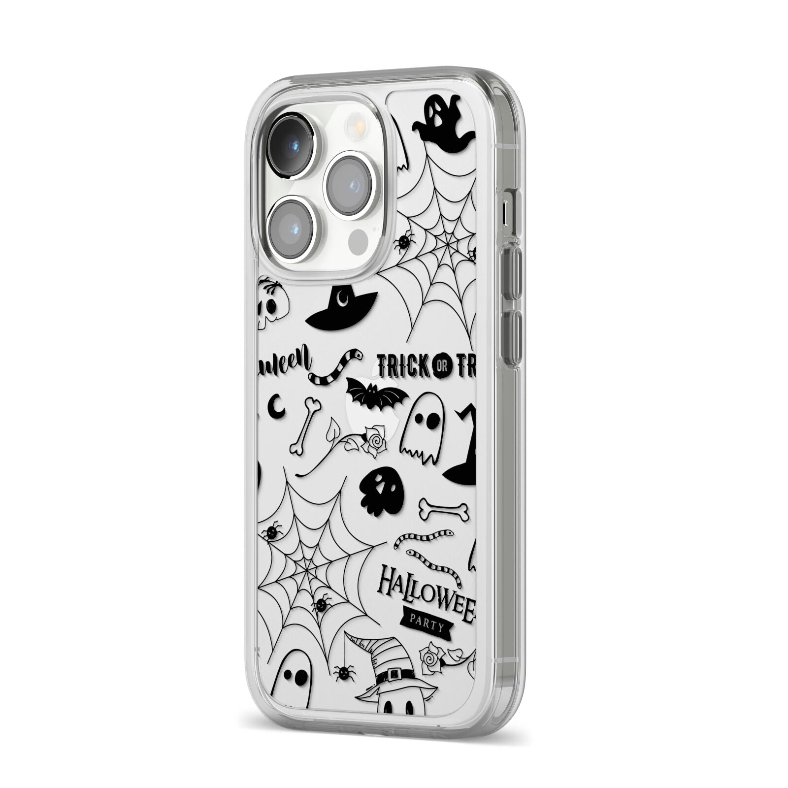 Monochrome Halloween Illustrations iPhone 14 Pro Clear Tough Case Silver Angled Image