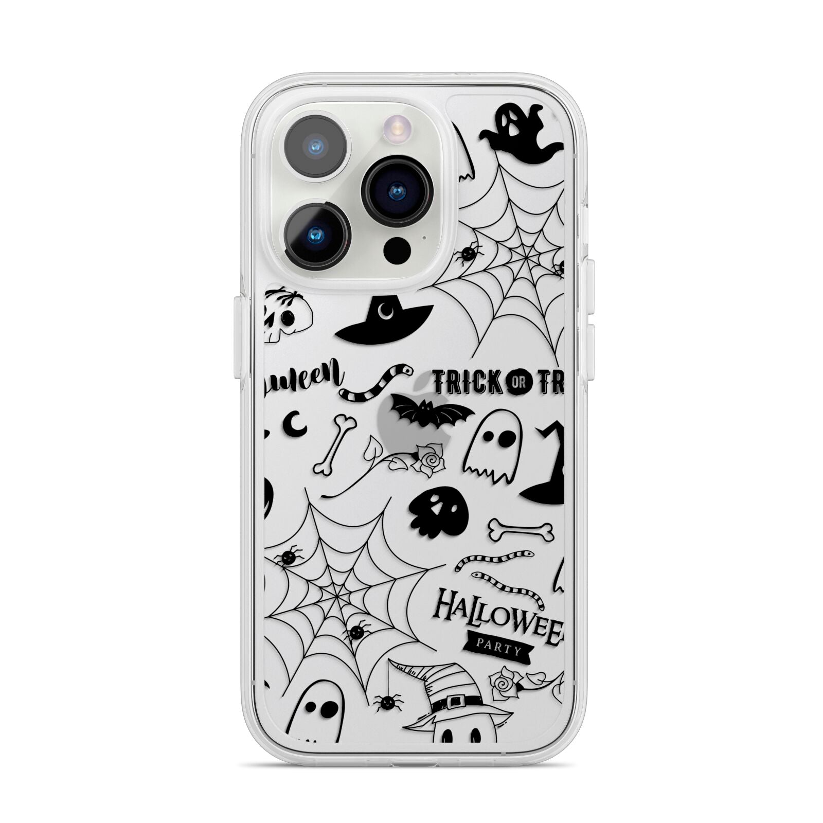 Monochrome Halloween Illustrations iPhone 14 Pro Clear Tough Case Silver