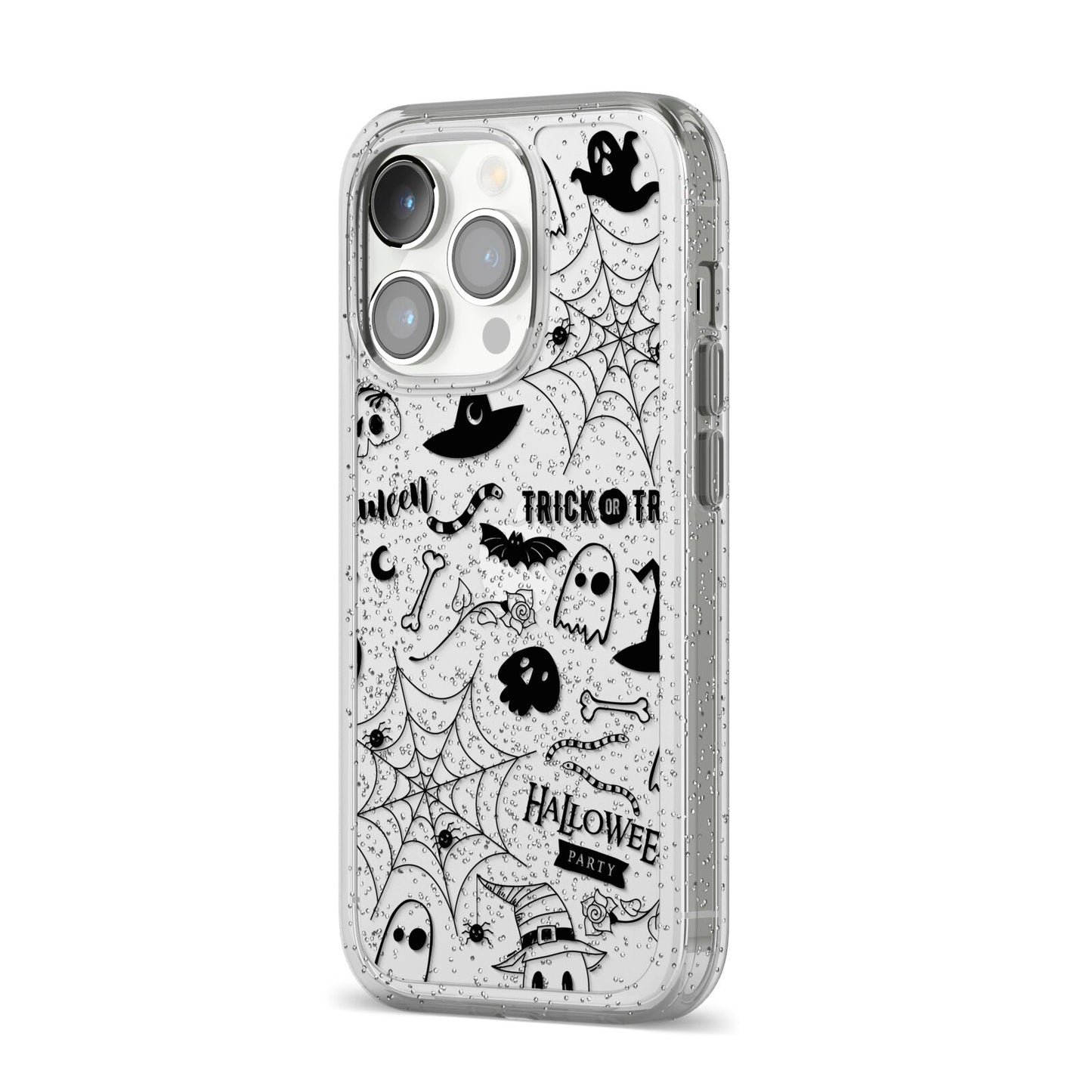 Monochrome Halloween Illustrations iPhone 14 Pro Glitter Tough Case Silver Angled Image