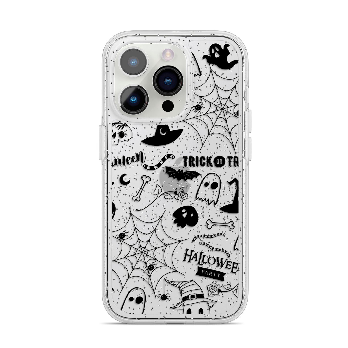 Monochrome Halloween Illustrations iPhone 14 Pro Glitter Tough Case Silver