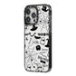 Monochrome Halloween Illustrations iPhone 14 Pro Max Black Impact Case Side Angle on Silver phone