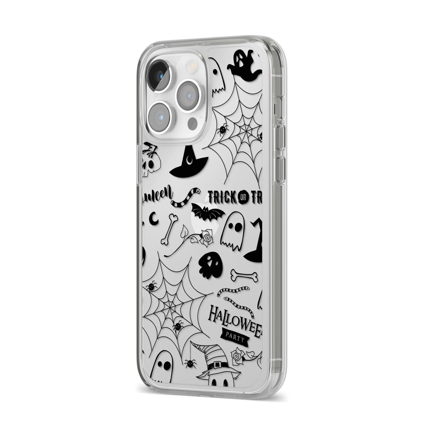 Monochrome Halloween Illustrations iPhone 14 Pro Max Clear Tough Case Silver Angled Image