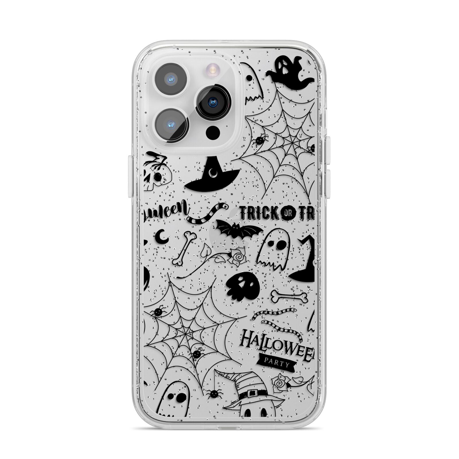 Monochrome Halloween Illustrations iPhone 14 Pro Max Glitter Tough Case Silver