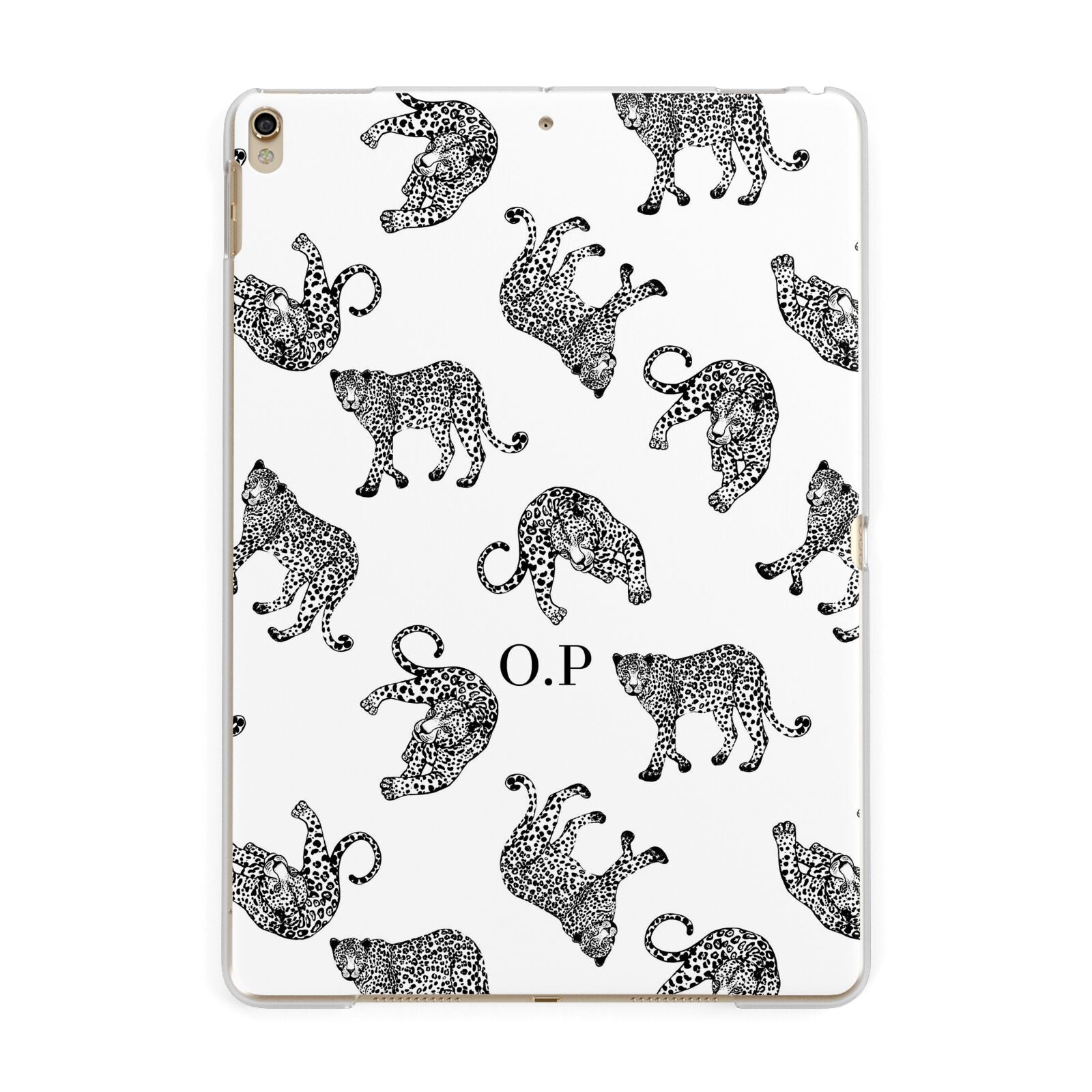 Monochrome Leopard Print Personalised Apple iPad Gold Case