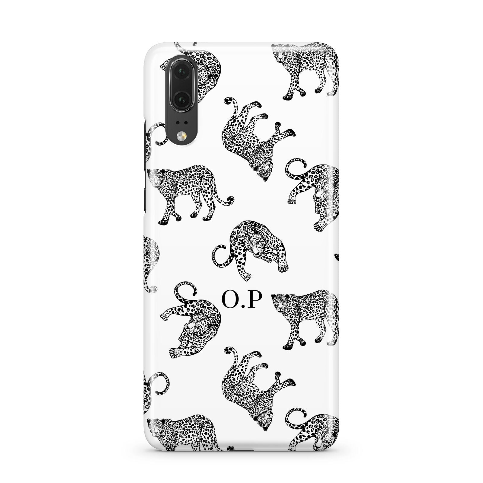 Monochrome Leopard Print Personalised Huawei P20 Phone Case