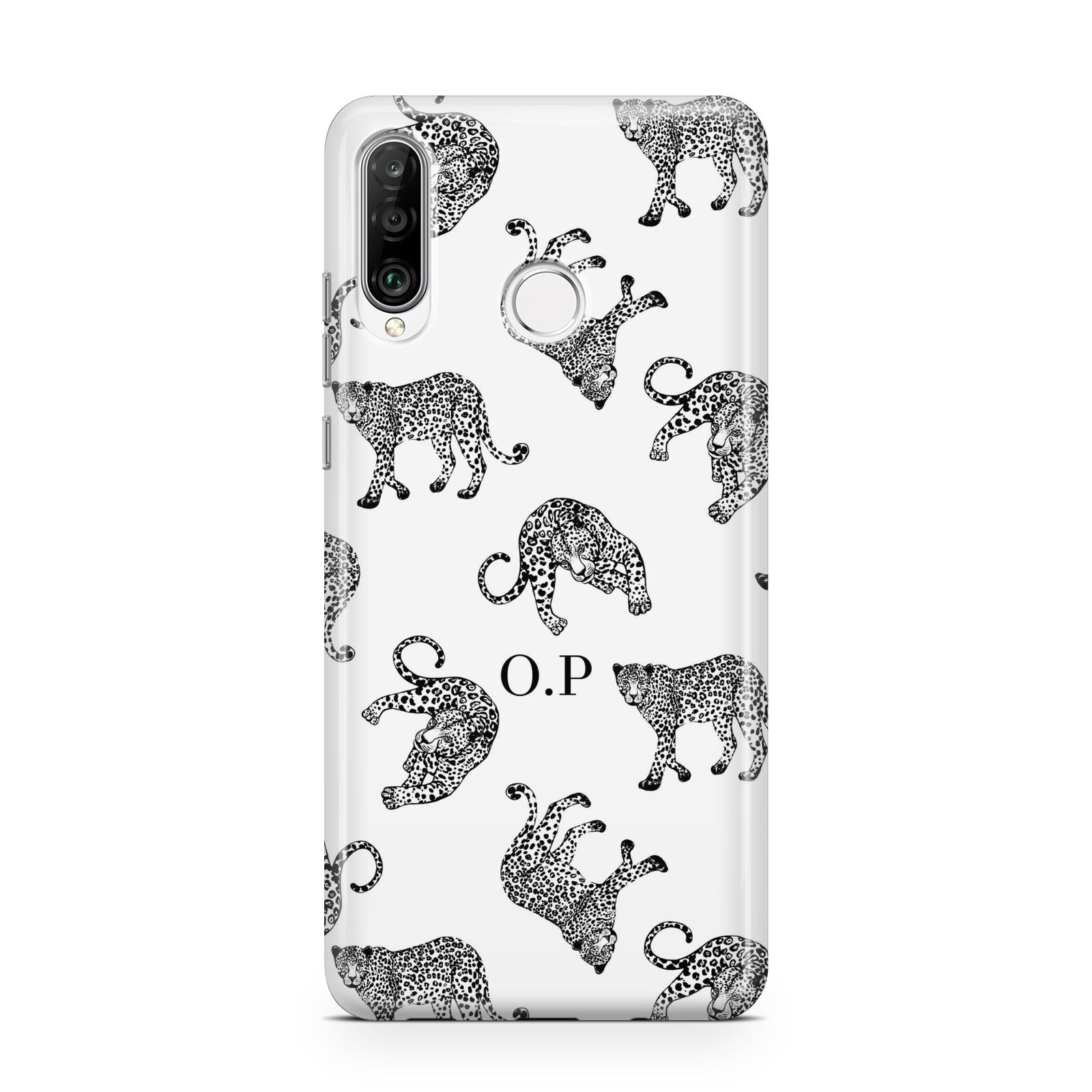 Monochrome Leopard Print Personalised Huawei P30 Lite Phone Case