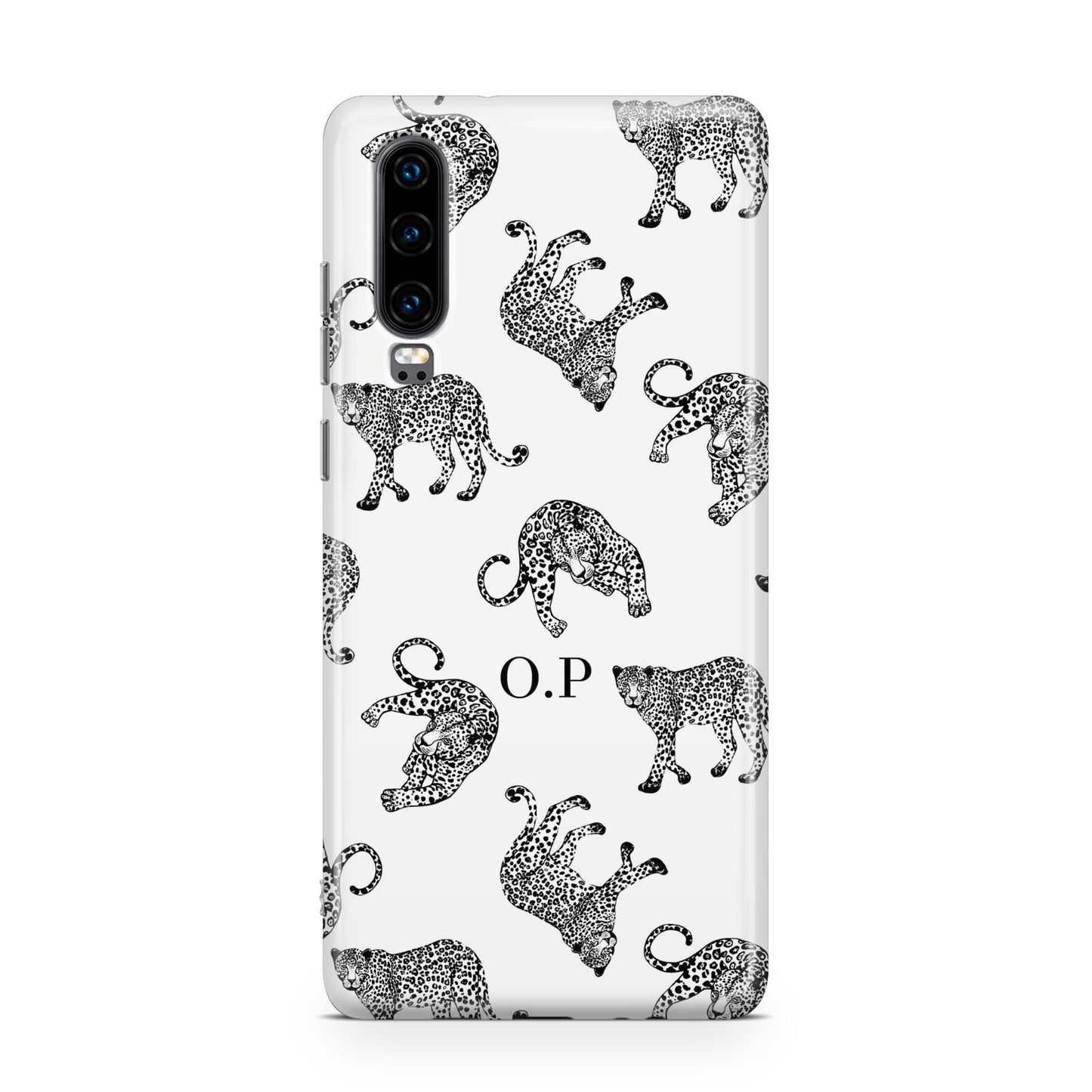 Monochrome Leopard Print Personalised Huawei P30 Phone Case