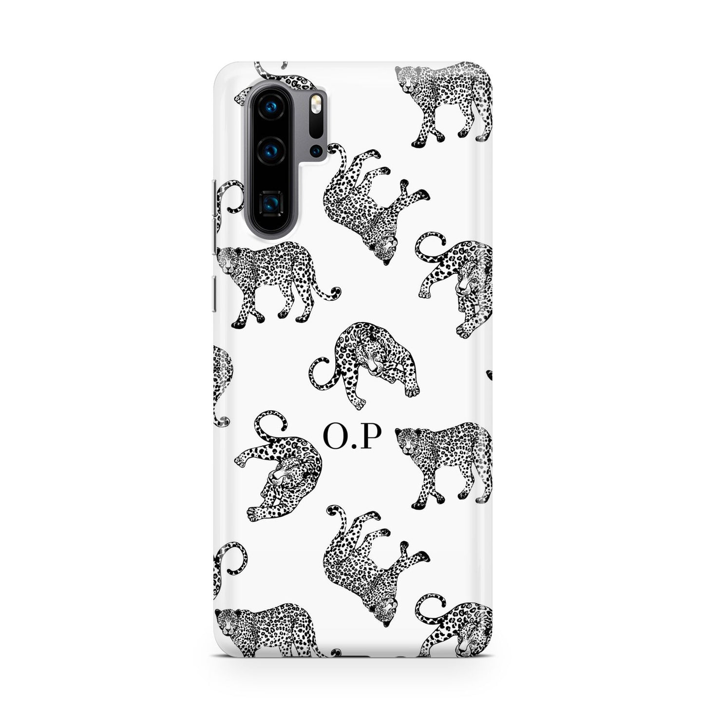 Monochrome Leopard Print Personalised Huawei P30 Pro Phone Case