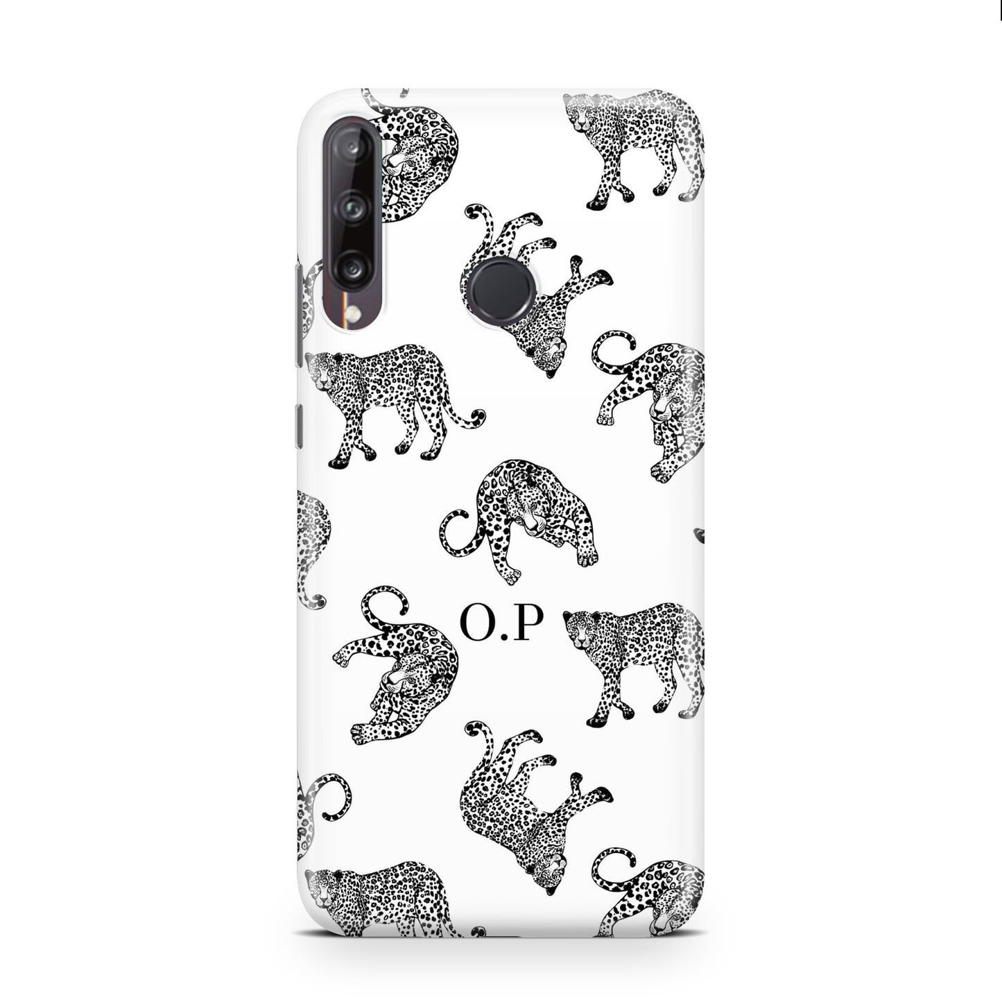 Monochrome Leopard Print Personalised Huawei P40 Lite E Phone Case