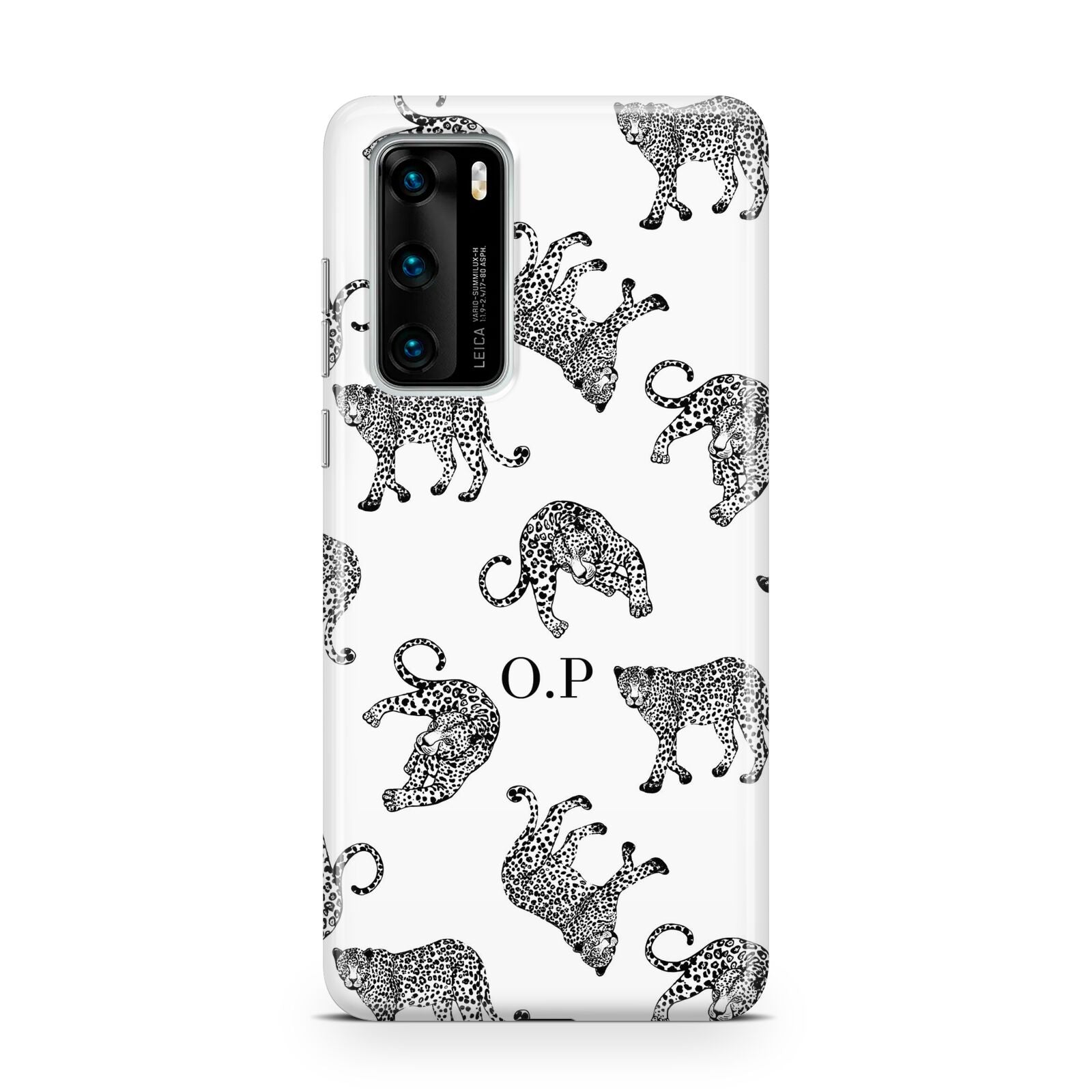 Monochrome Leopard Print Personalised Huawei P40 Phone Case