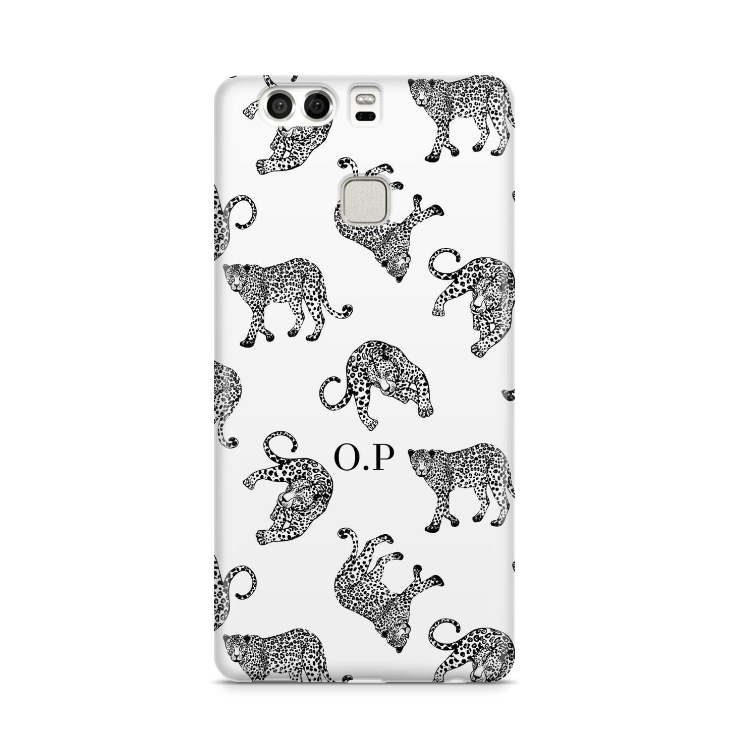 Monochrome Leopard Print Personalised Huawei P9 Case