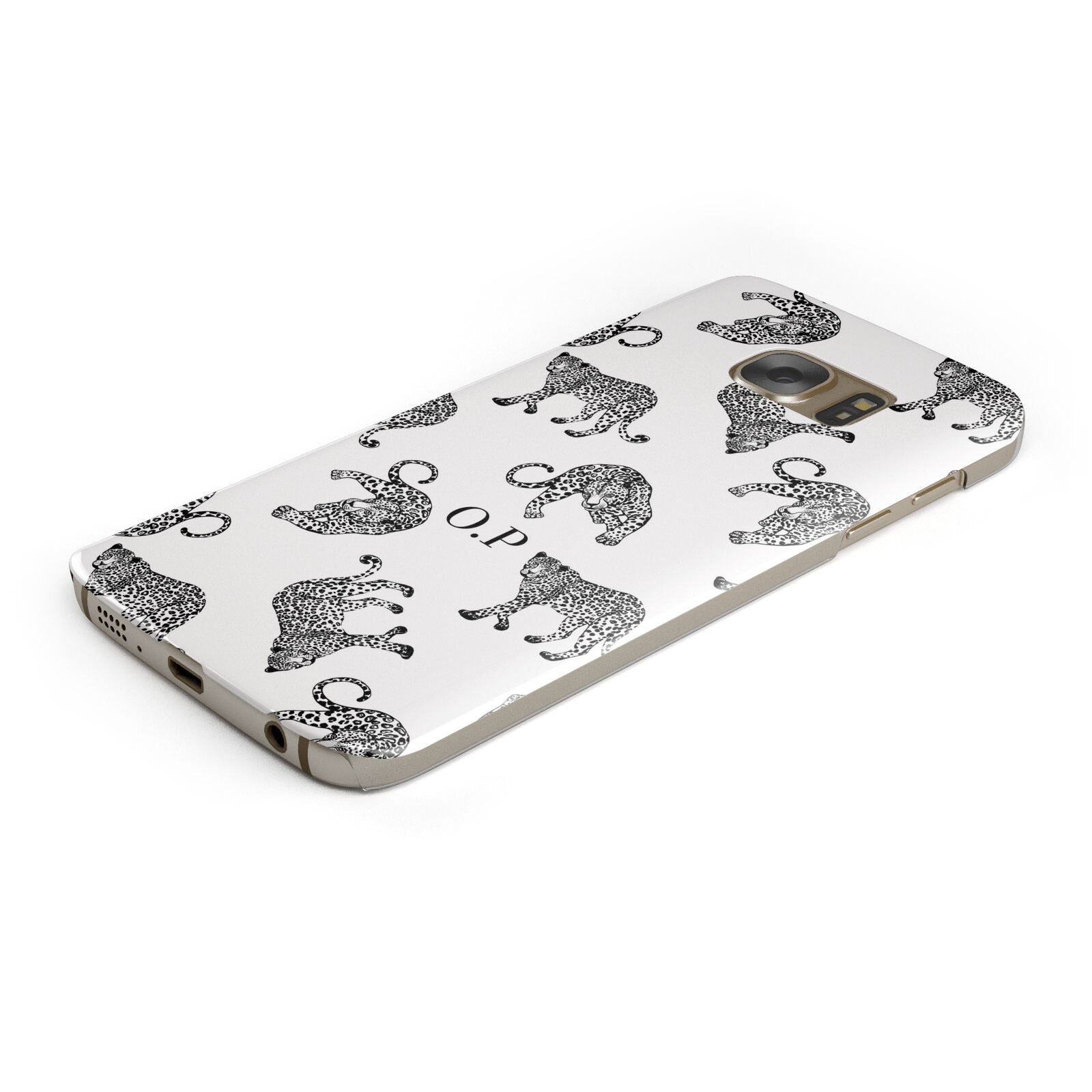 Monochrome Leopard Print Personalised Protective Samsung Galaxy Case Angled Image