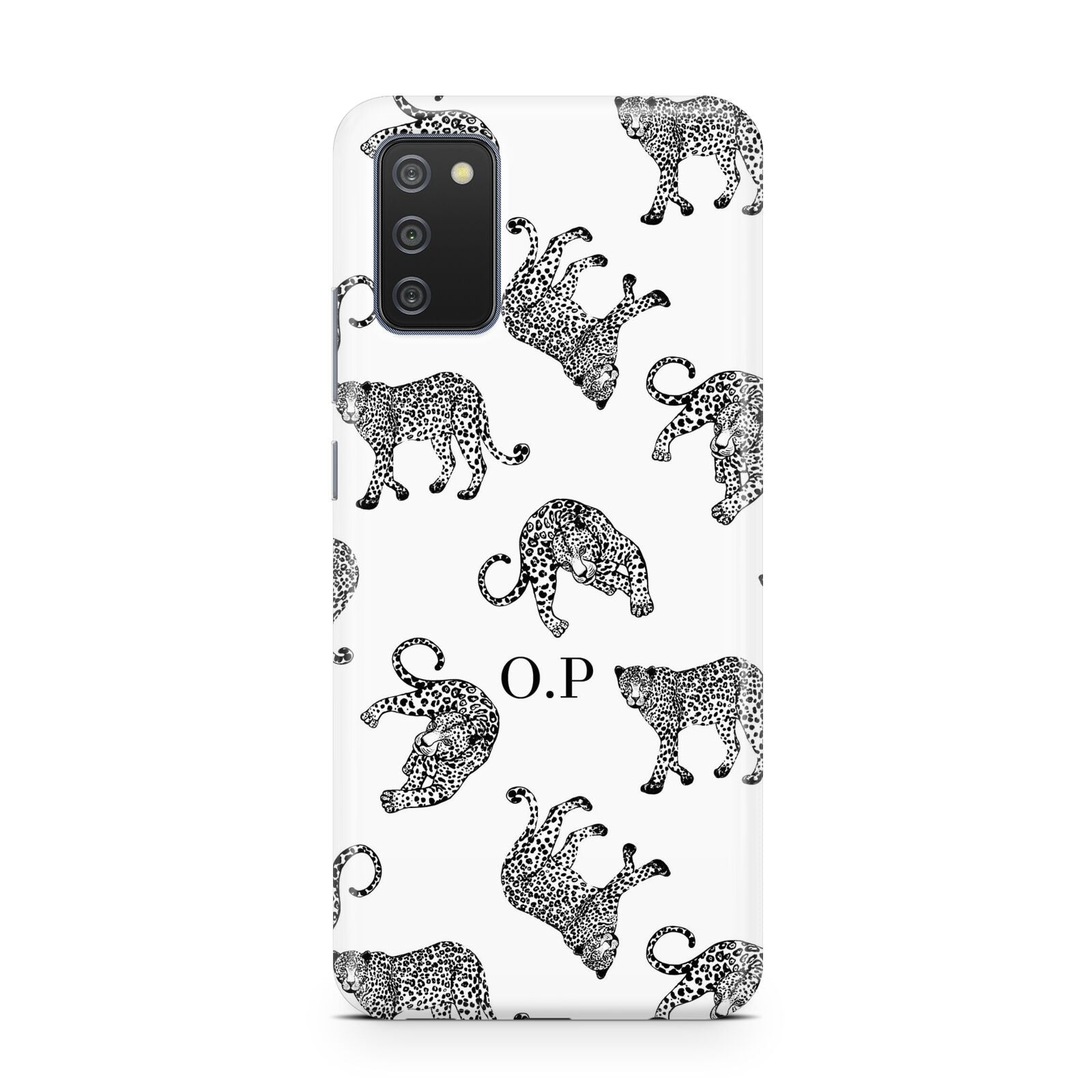 Monochrome Leopard Print Personalised Samsung A02s Case