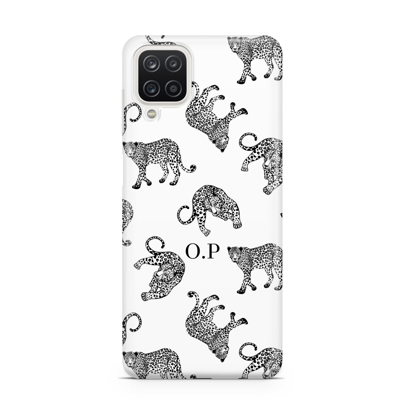 Monochrome Leopard Print Personalised Samsung A12 Case