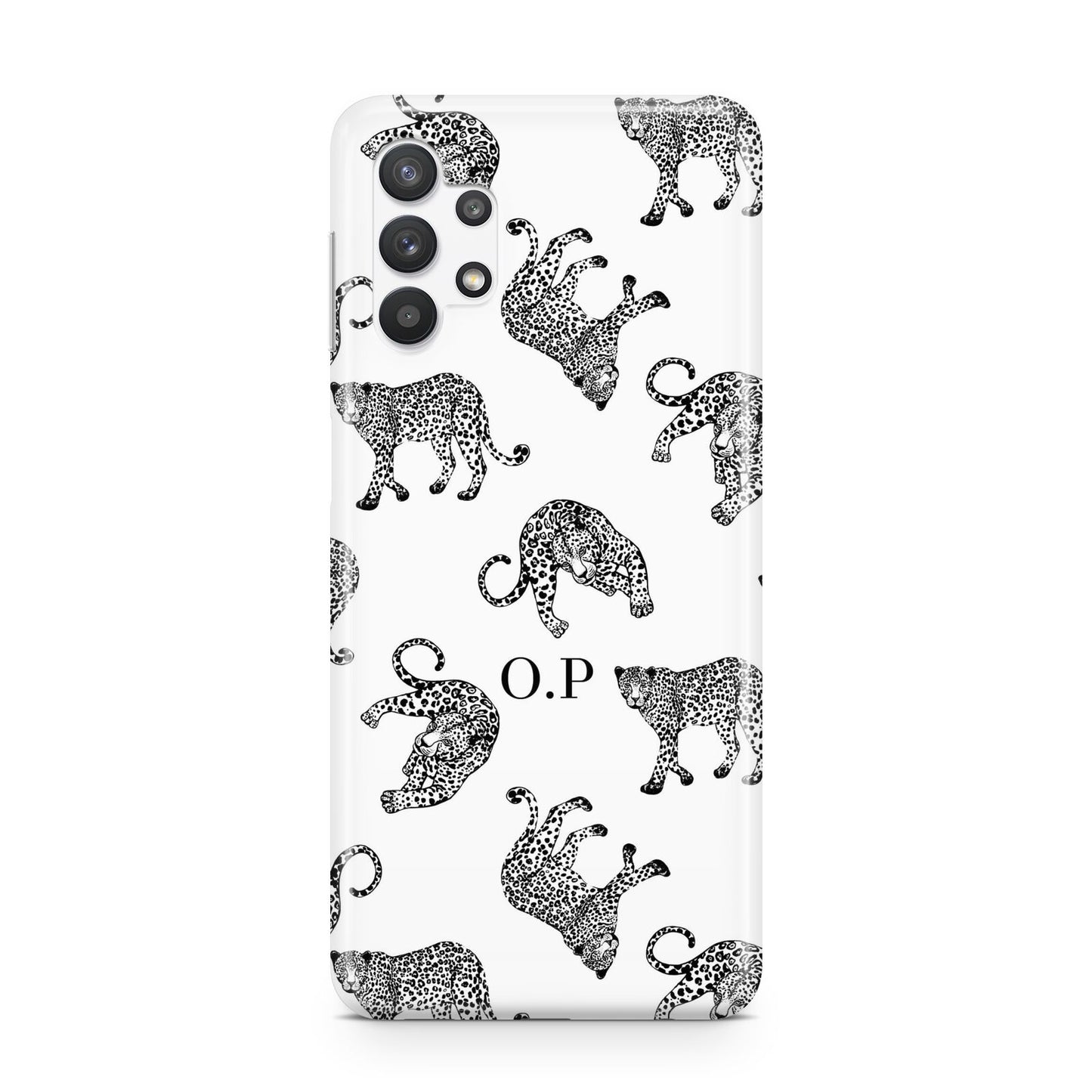 Monochrome Leopard Print Personalised Samsung A32 5G Case