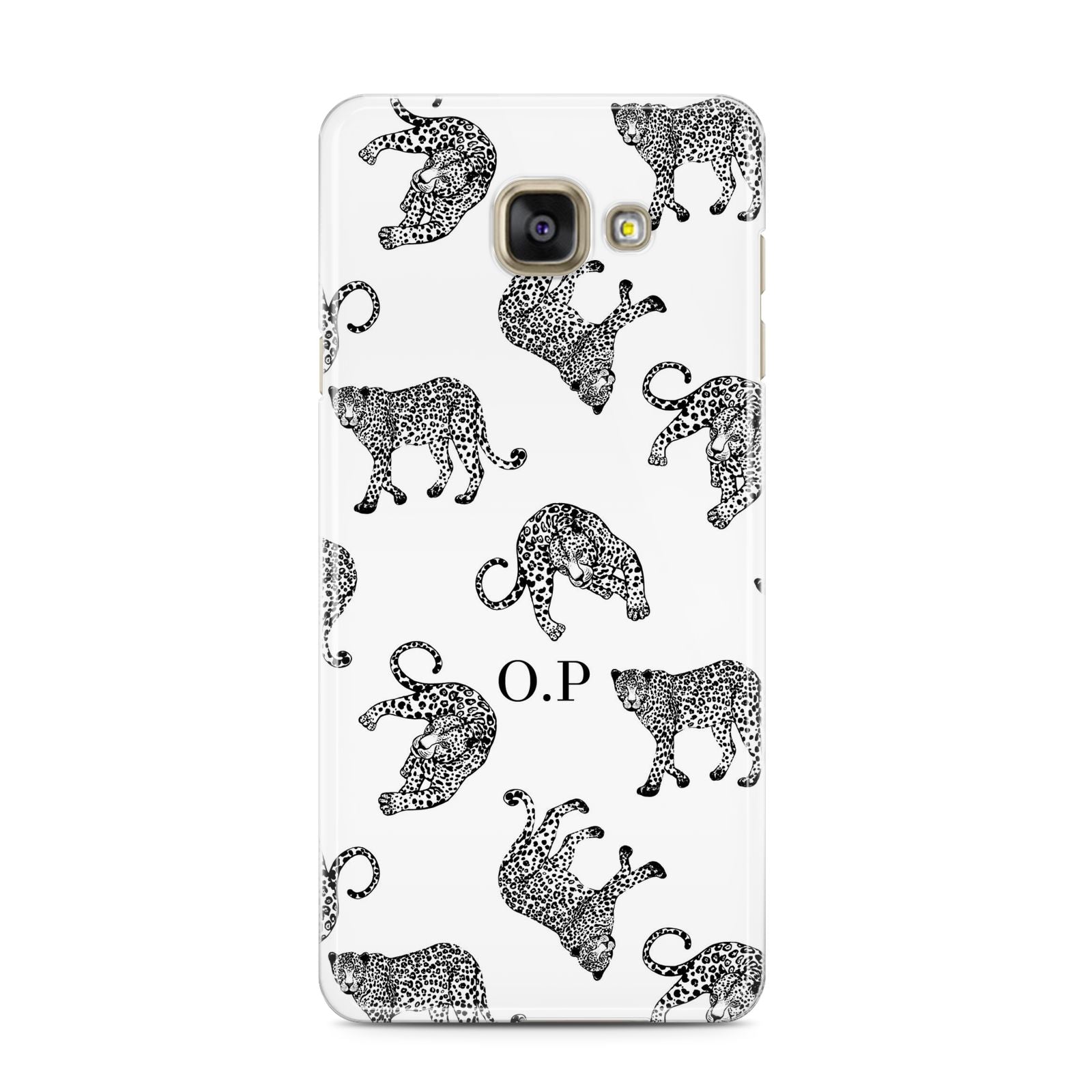 Monochrome Leopard Print Personalised Samsung Galaxy A3 2016 Case on gold phone