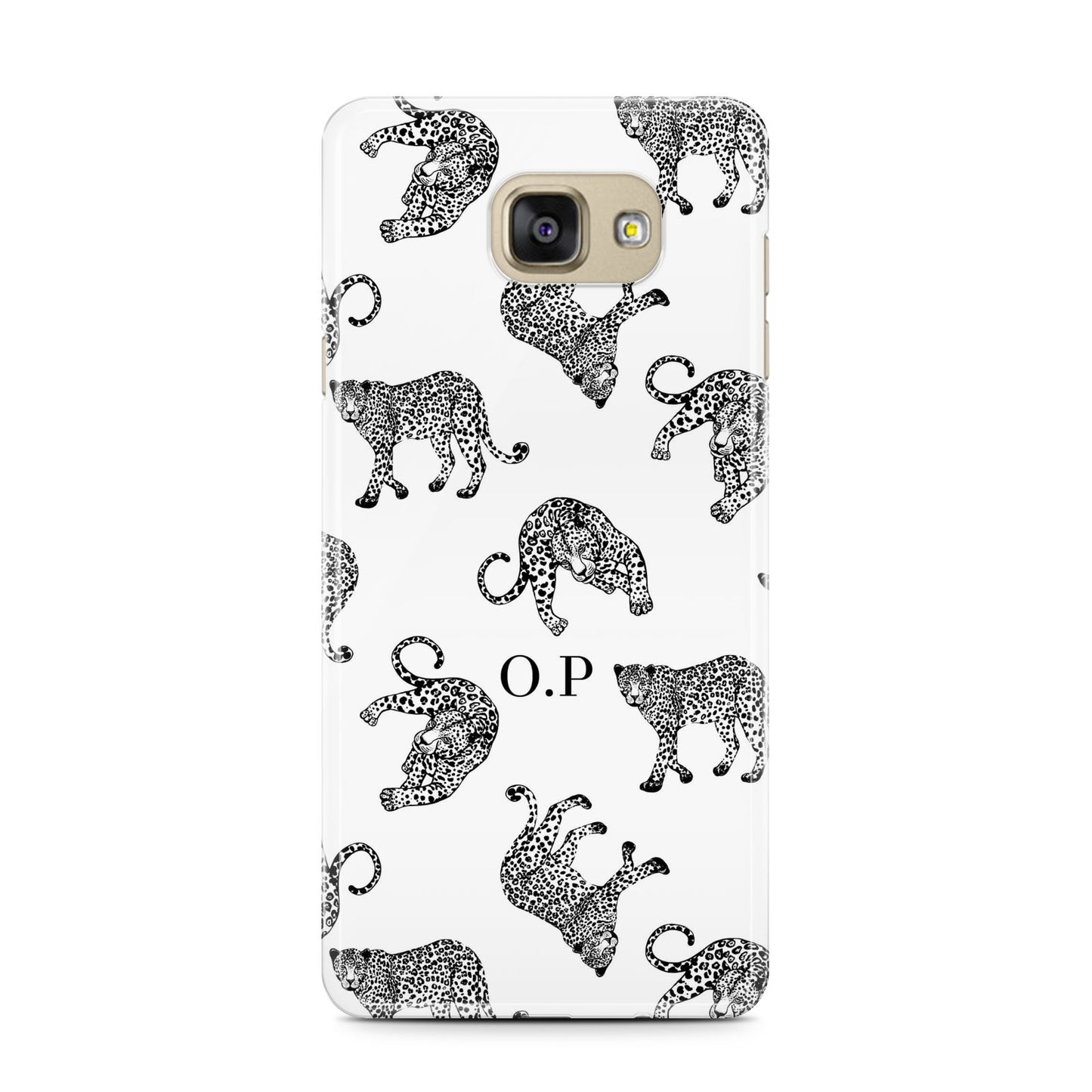 Monochrome Leopard Print Personalised Samsung Galaxy A7 2016 Case on gold phone