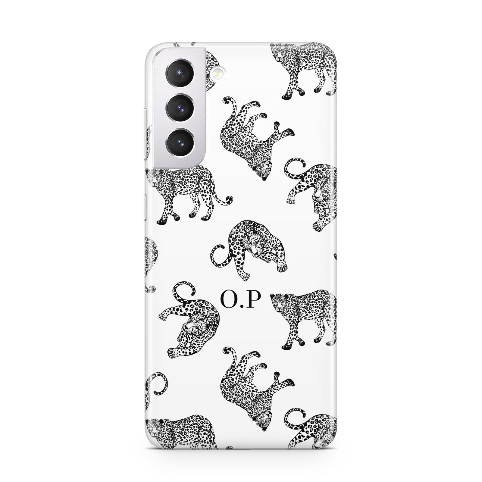 Monochrome Leopard Print Personalised Samsung S21 Case