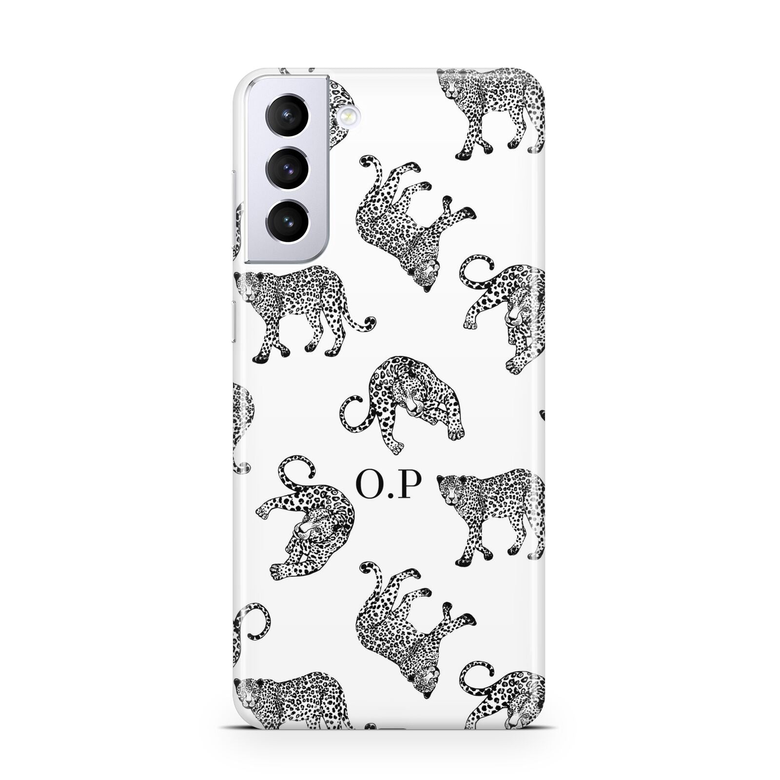 Monochrome Leopard Print Personalised Samsung S21 Plus Case