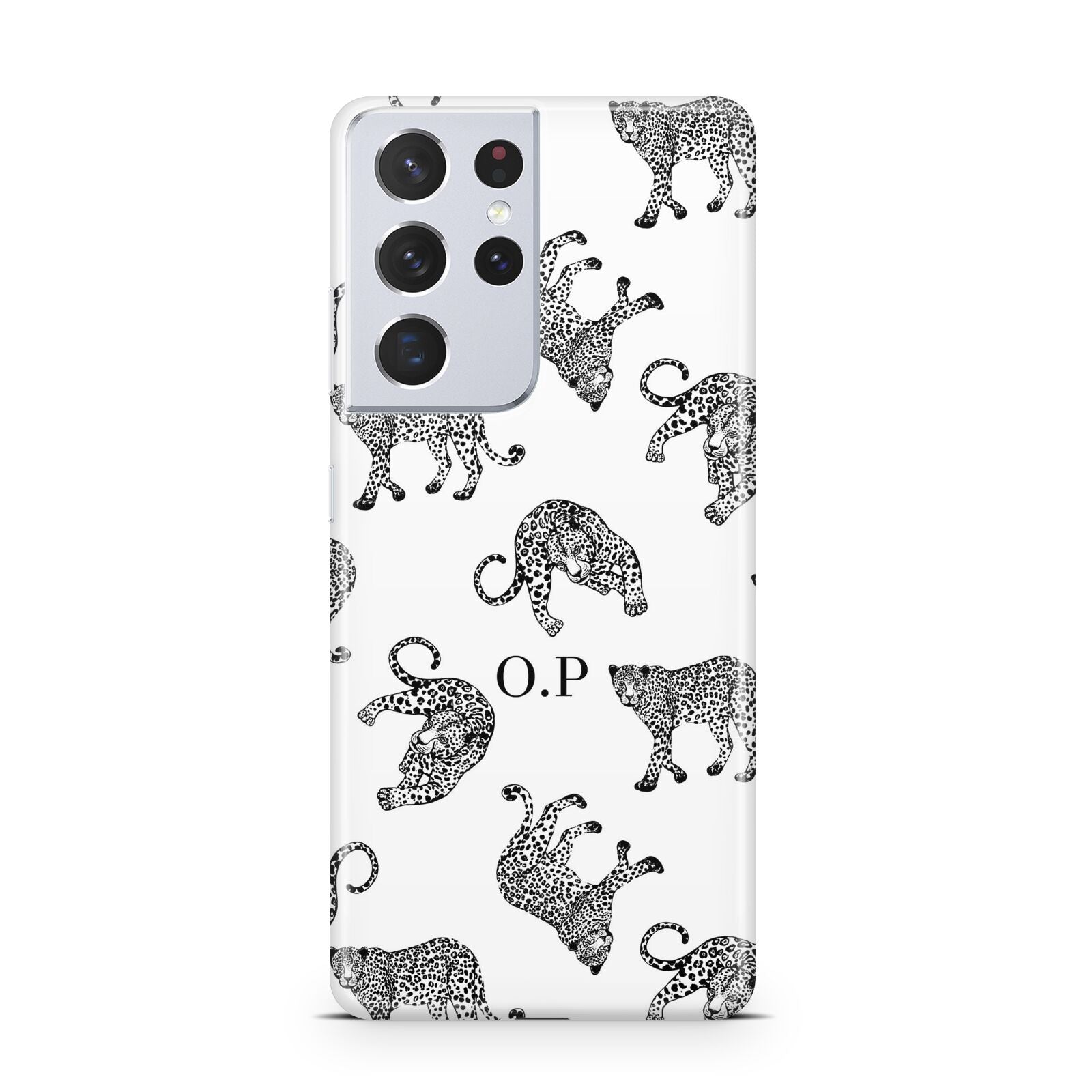 Monochrome Leopard Print Personalised Samsung S21 Ultra Case