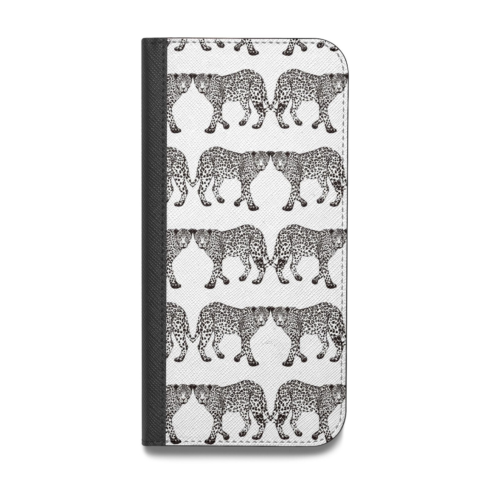 Monochrome Mirrored Leopard Print Vegan Leather Flip iPhone Case