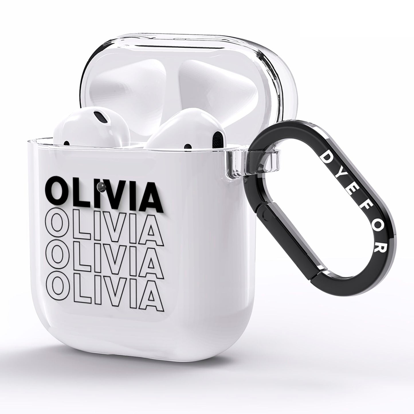 Monochrome Name Stack AirPods Clear Case Side Image