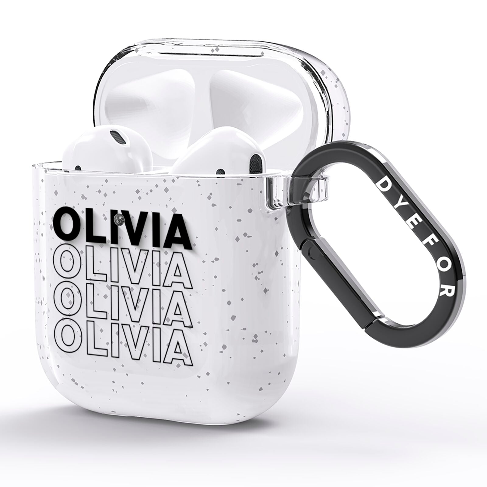 Monochrome Name Stack AirPods Glitter Case Side Image