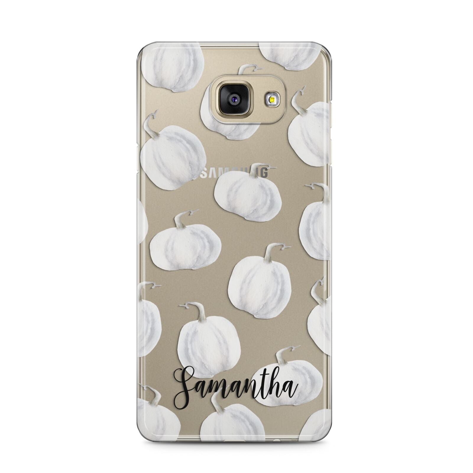 Monochrome Pumpkins with Text Samsung Galaxy A5 2016 Case on gold phone