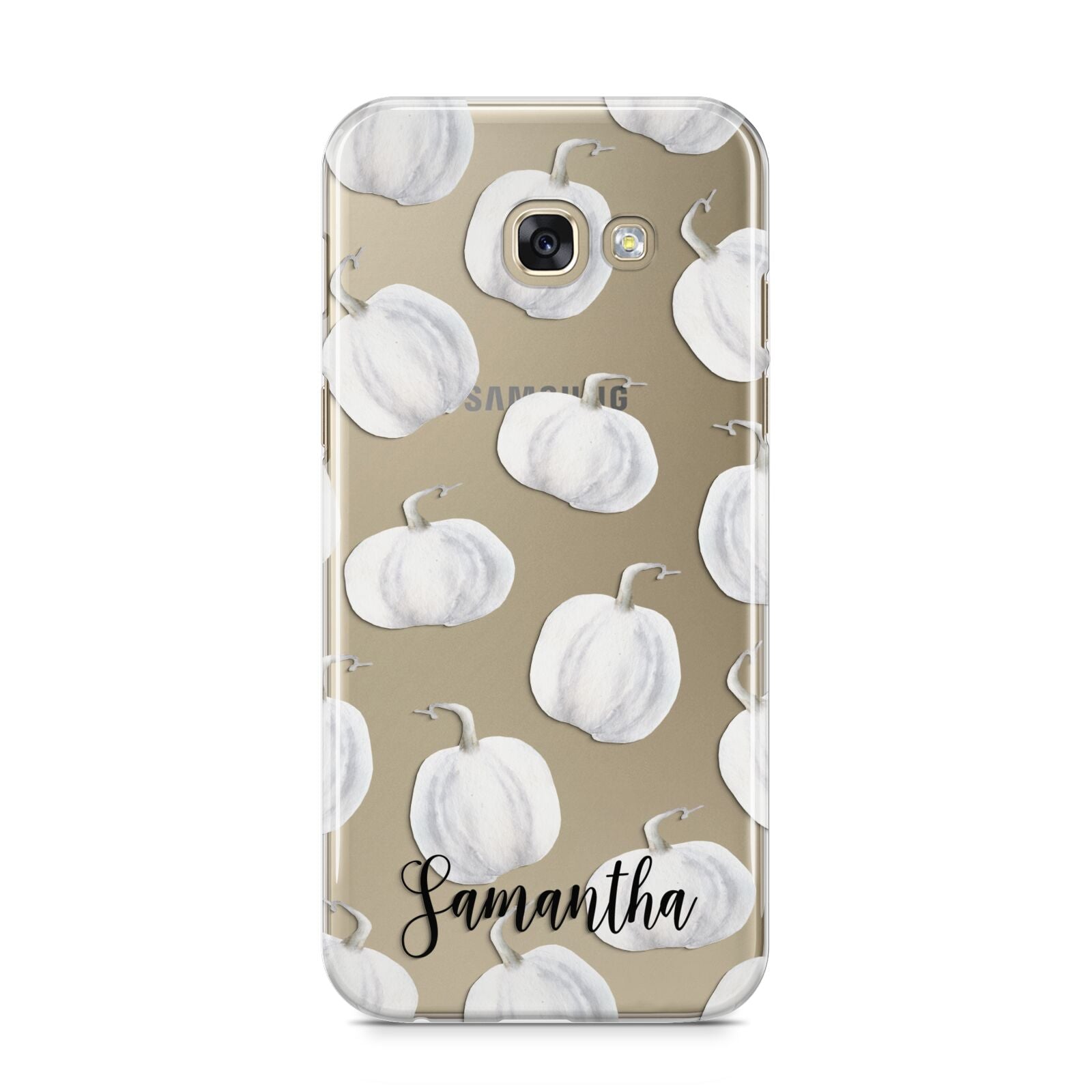 Monochrome Pumpkins with Text Samsung Galaxy A5 2017 Case on gold phone