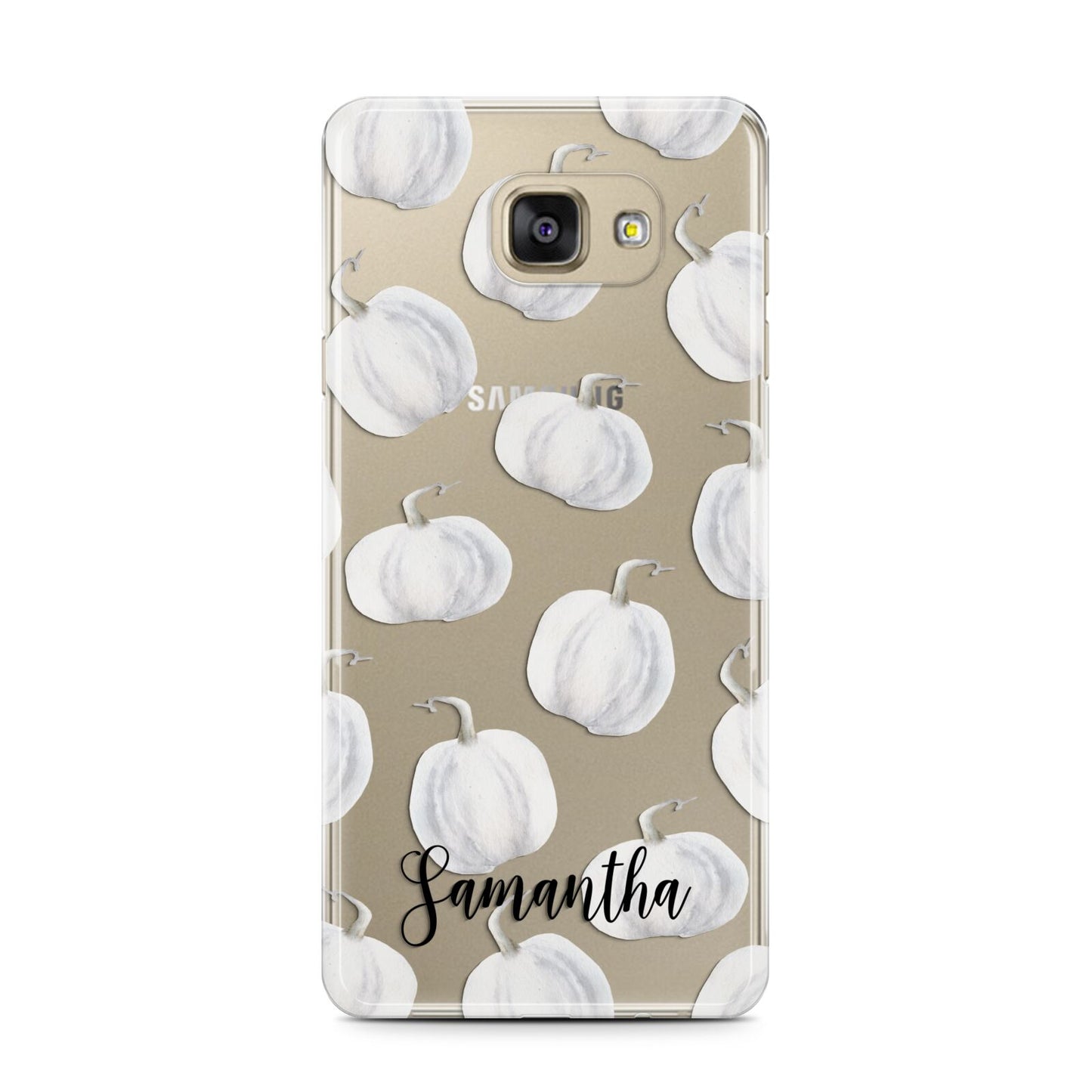 Monochrome Pumpkins with Text Samsung Galaxy A7 2016 Case on gold phone