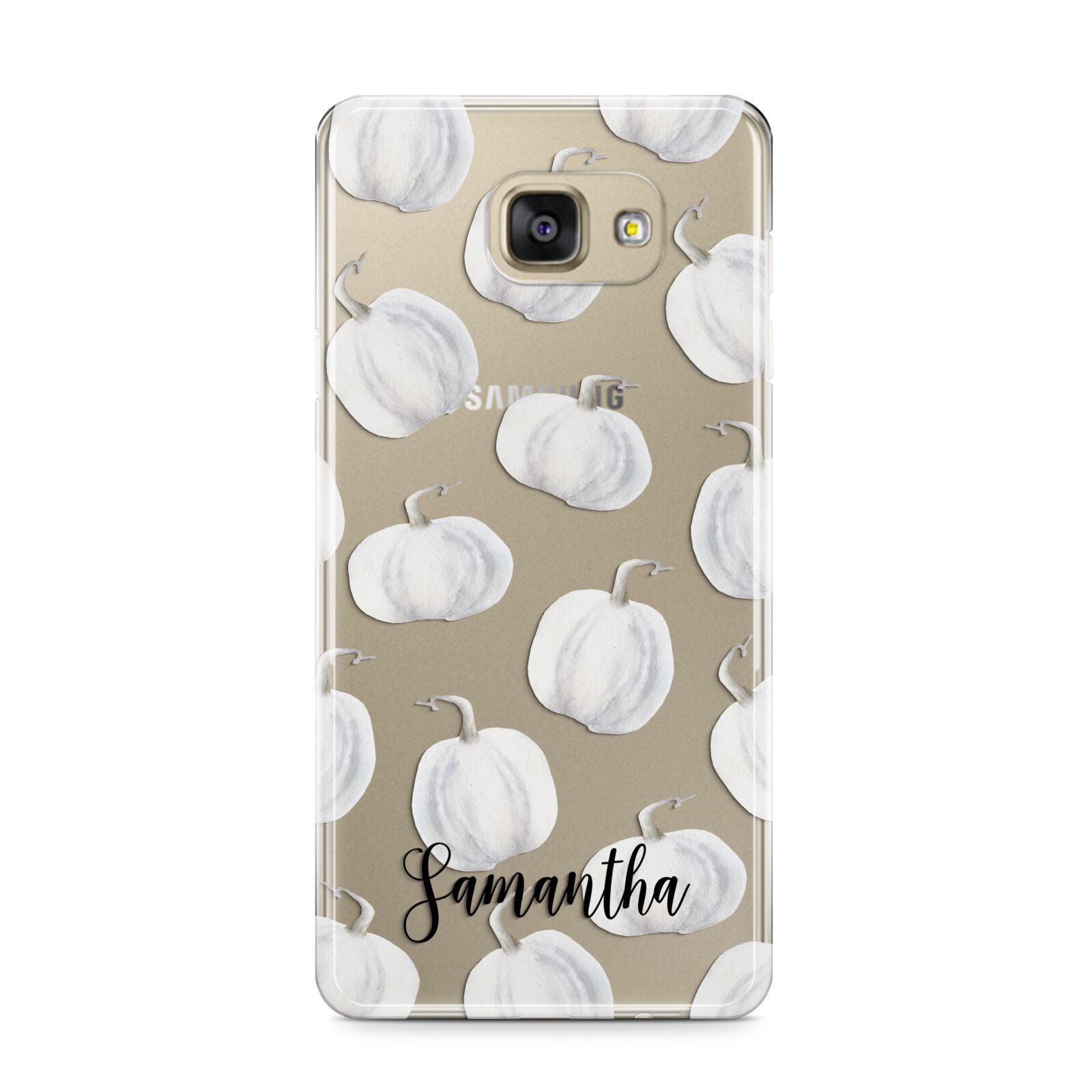 Monochrome Pumpkins with Text Samsung Galaxy A9 2016 Case on gold phone