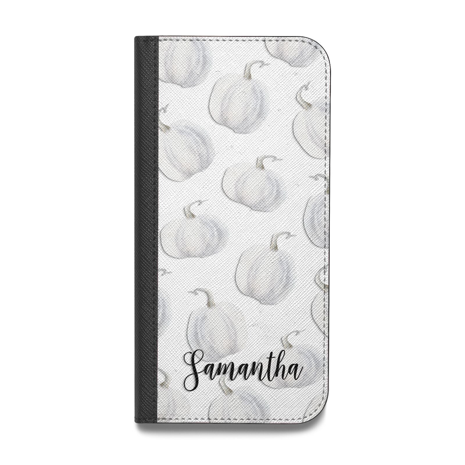 Monochrome Pumpkins with Text Vegan Leather Flip Samsung Case