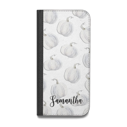 Monochrome Pumpkins with Text Vegan Leather Flip Samsung Case