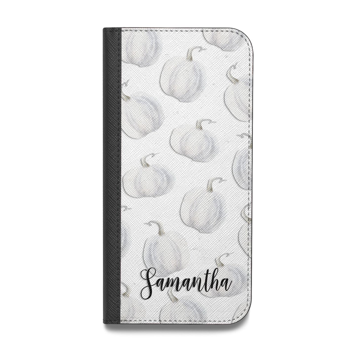 Monochrome Pumpkins with Text Vegan Leather Flip iPhone Case