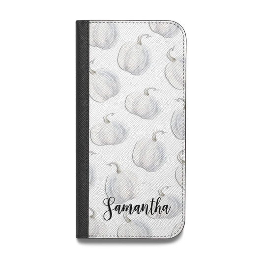 Monochrome Pumpkins with Text Vegan Leather Flip iPhone Case