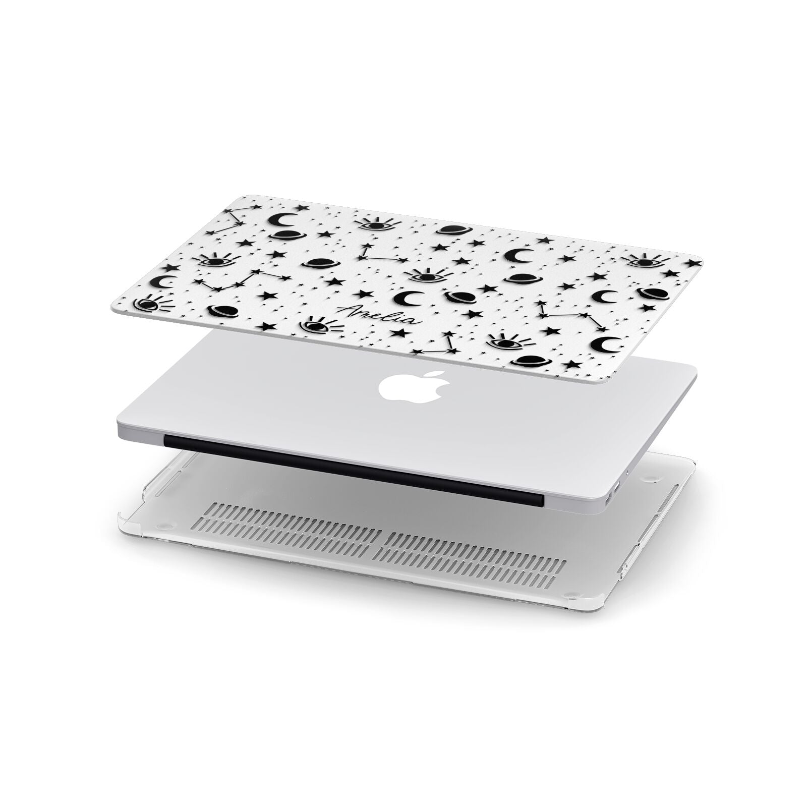 Monochrome Zodiac Constellations with Name Apple MacBook Case in Detail