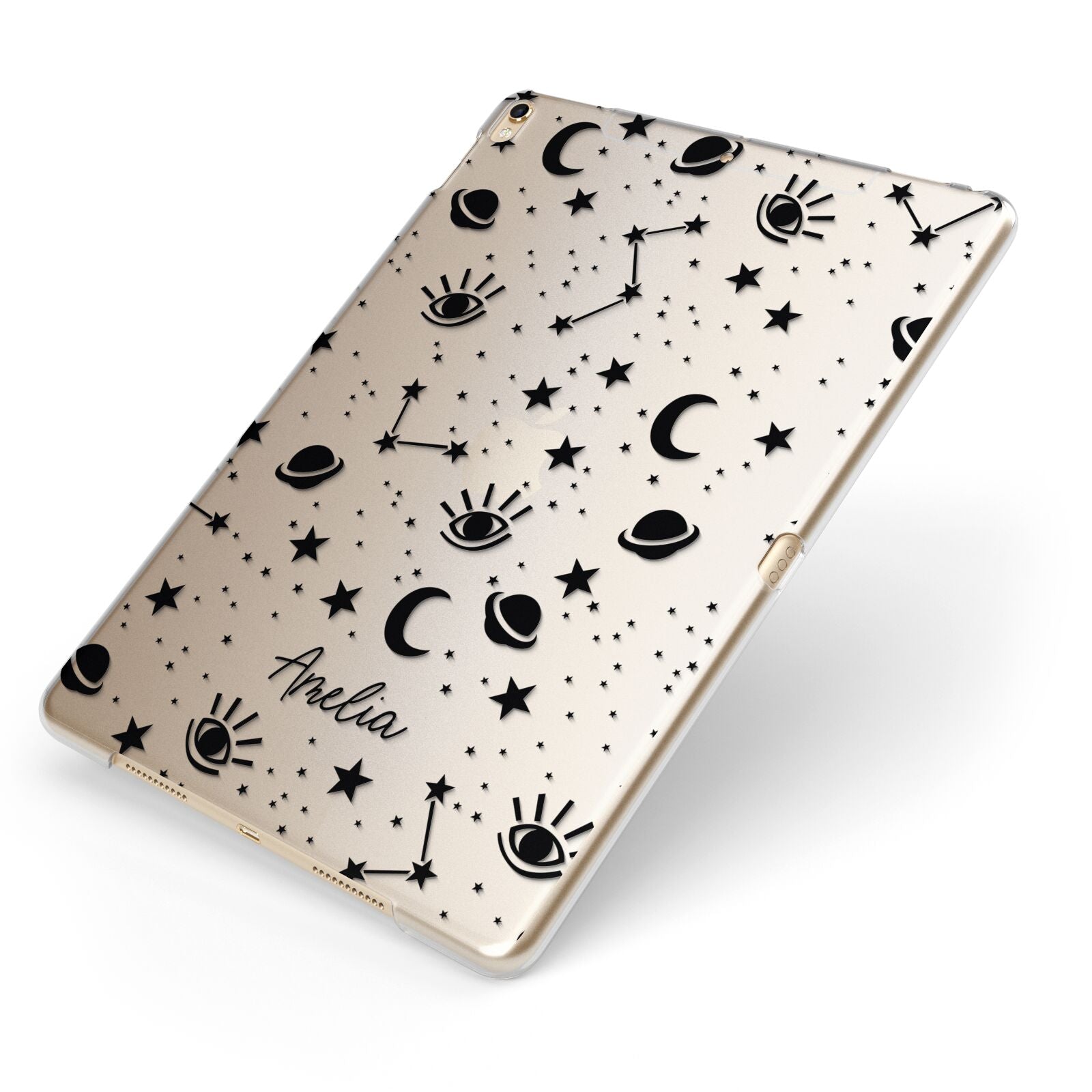 Monochrome Zodiac Constellations with Name Apple iPad Case on Gold iPad Side View