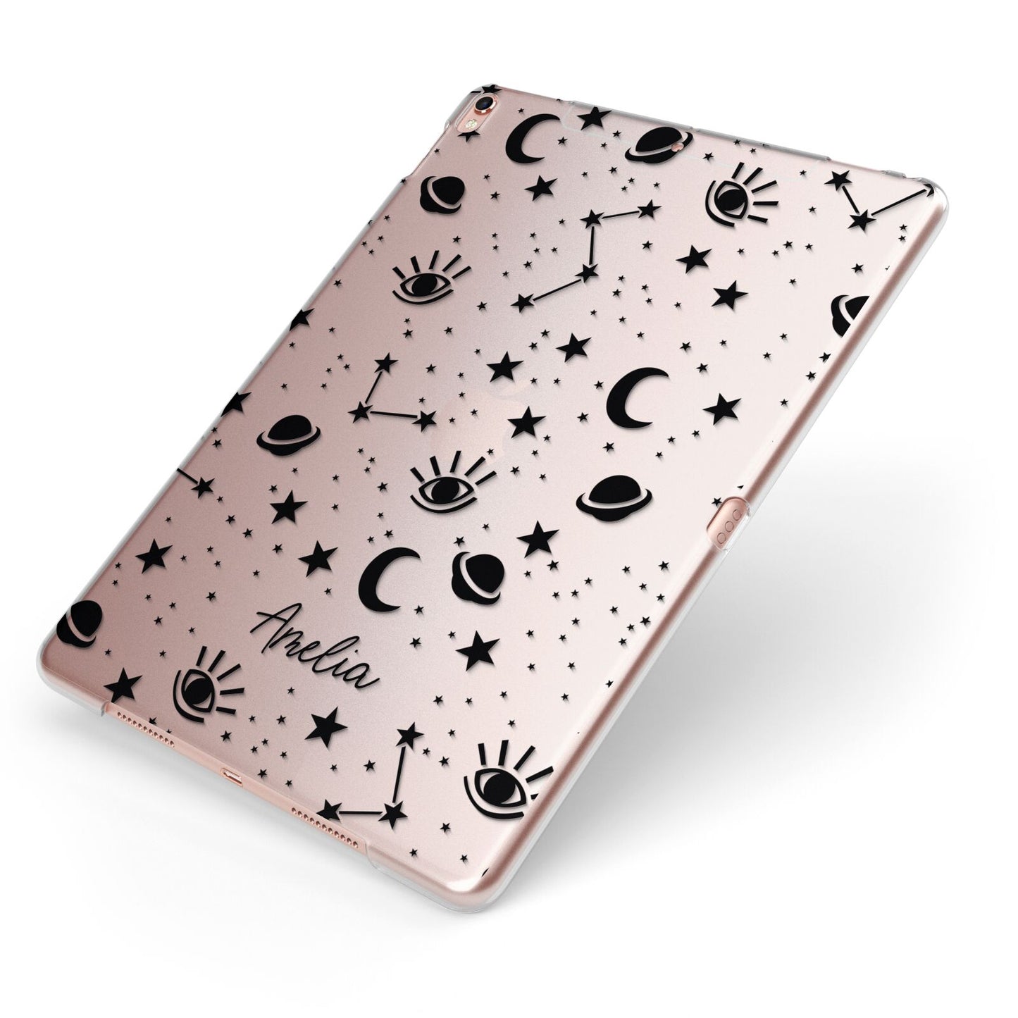 Monochrome Zodiac Constellations with Name Apple iPad Case on Rose Gold iPad Side View