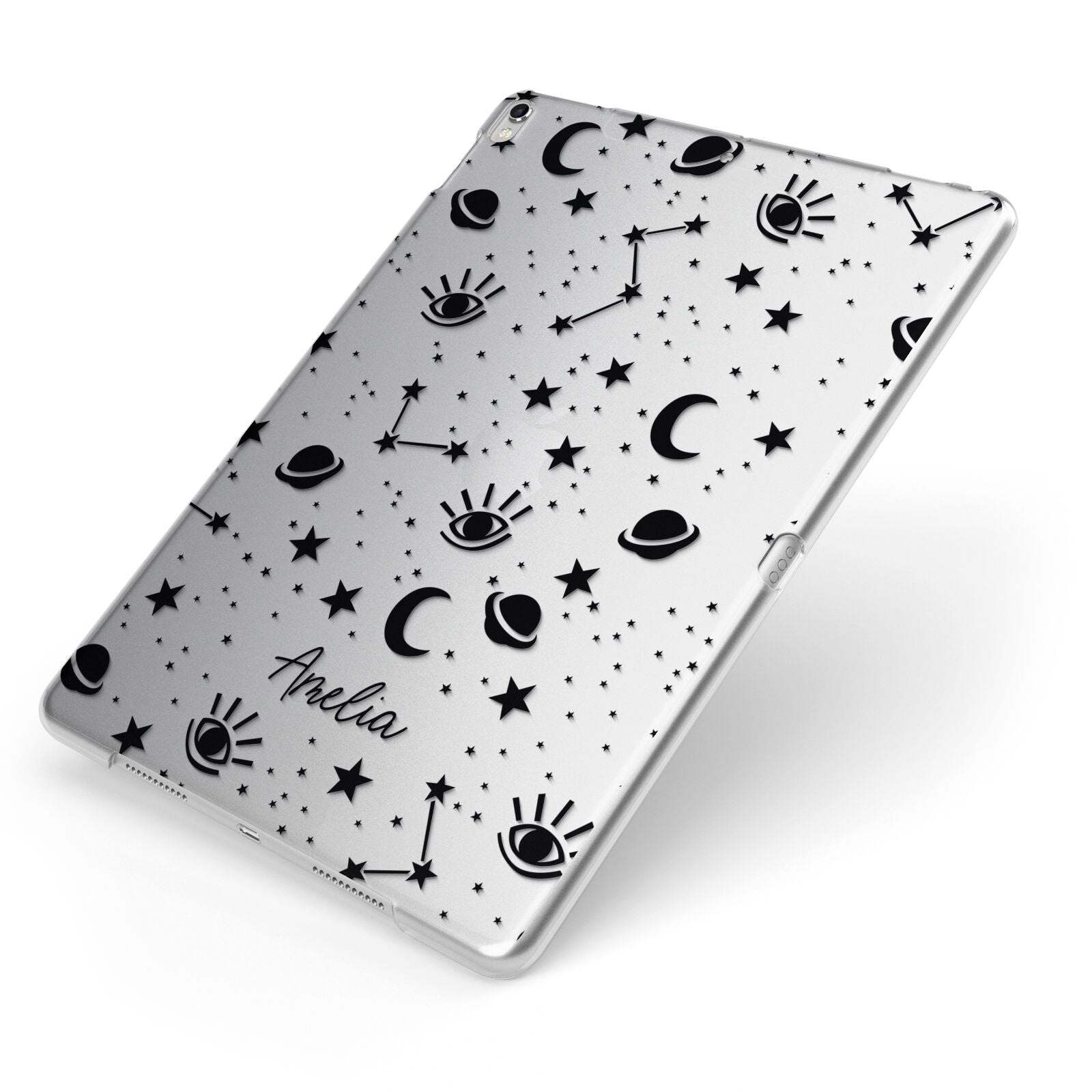 Monochrome Zodiac Constellations with Name Apple iPad Case on Silver iPad Side View