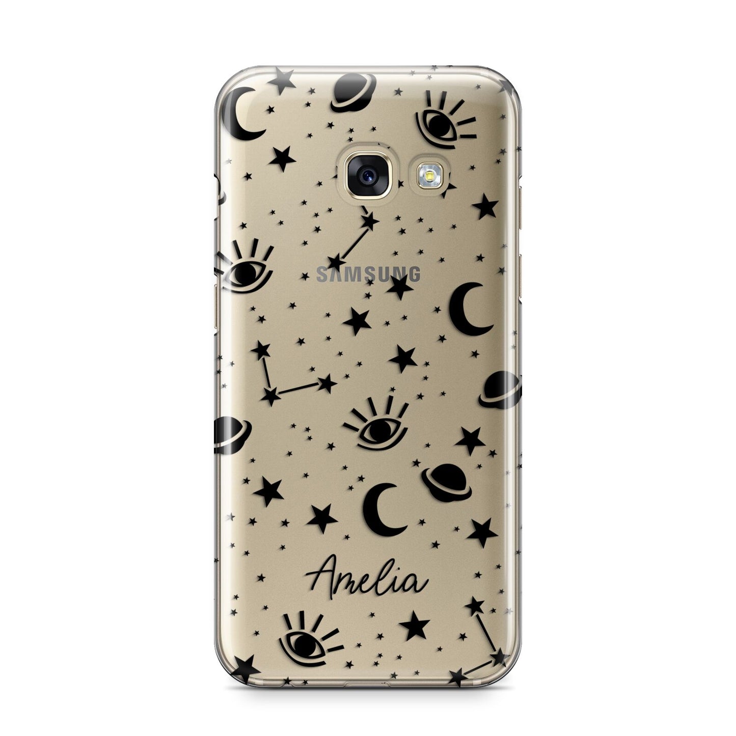 Monochrome Zodiac Constellations with Name Samsung Galaxy A3 2017 Case on gold phone